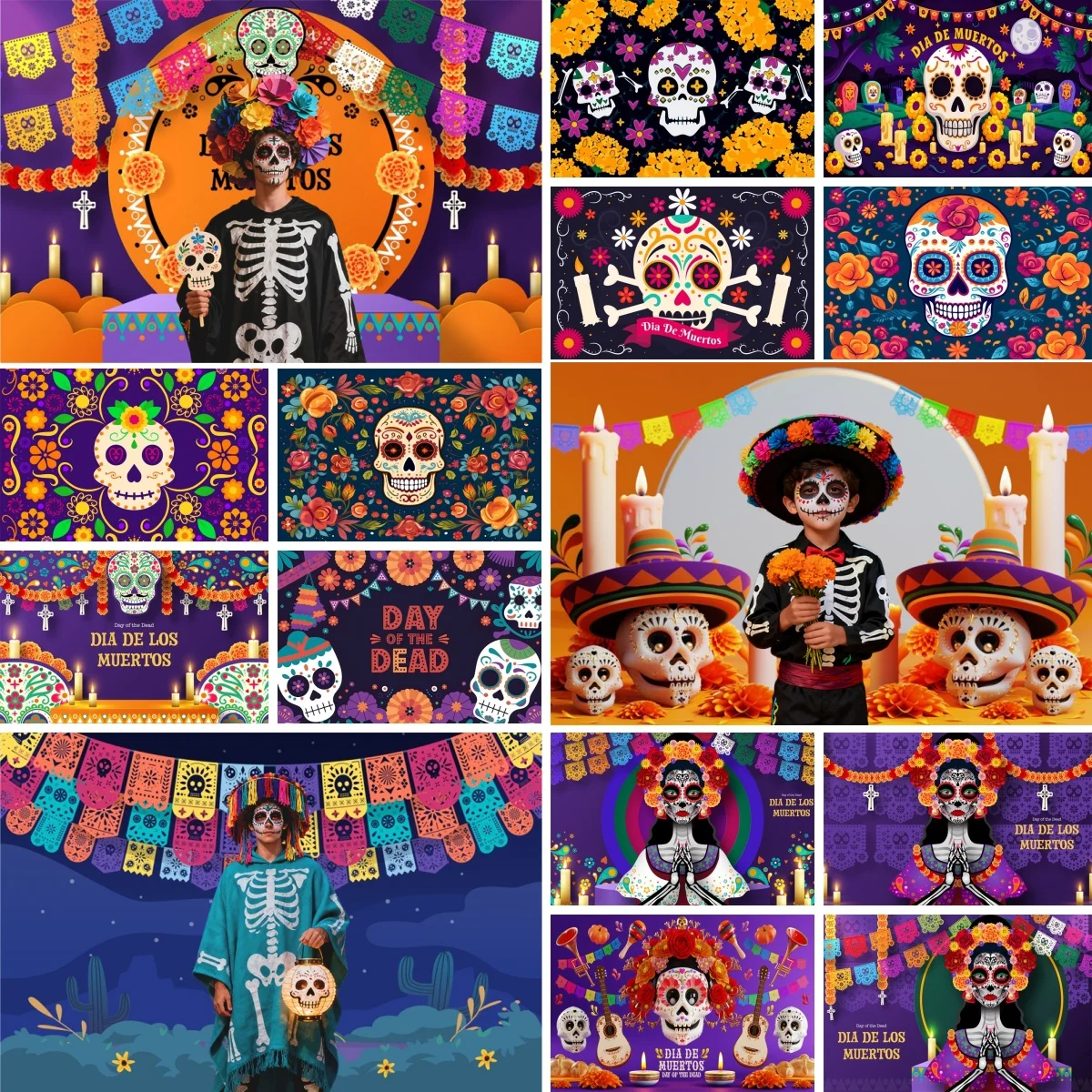 Mexican Carnival Day of The Dead Photography Backdrops Multicolor Fiesta Cinco DeMayo Wedding Birthday Party Decor Backgrounds