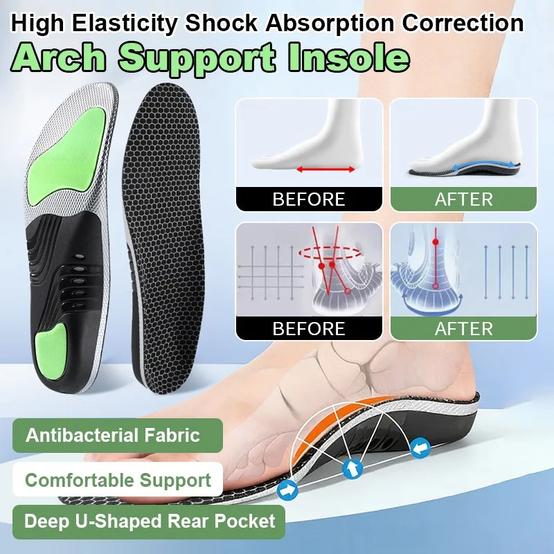 High Arch Support Orthotic Insoles Sweat Absorption Shock Absorption Flat Feet Correction Comfortable Sports Use