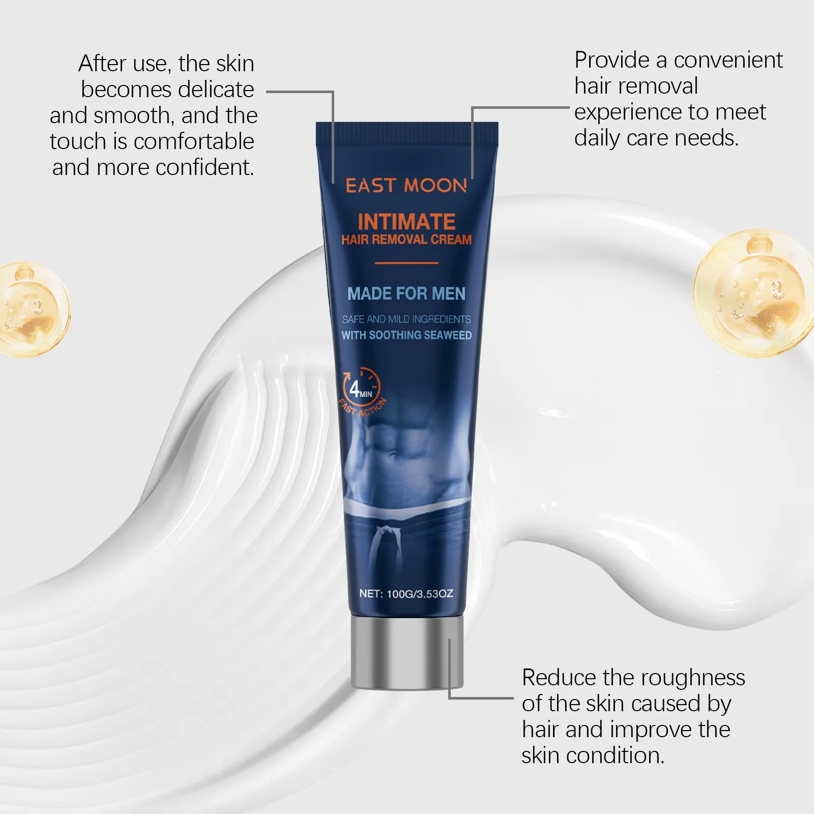 East Moon Men Hair Removal Cream Intimate Areas Painless Removal Reduce Redness Non Irritating Permanent Body Beard Hair Remover