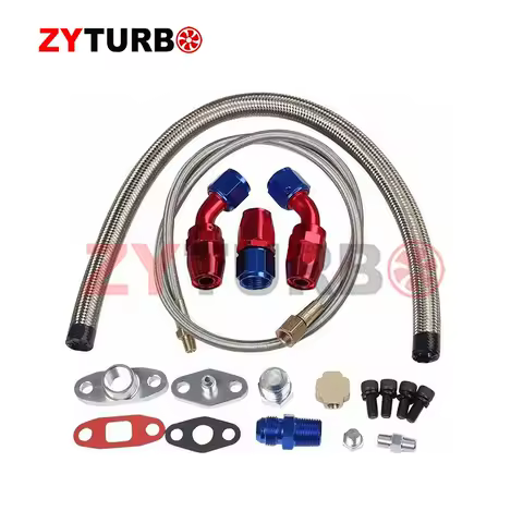 Universal Turbo Oil Line Kit Feed + Return Drain Flange T3 T4 T04E Oil Pan Plug