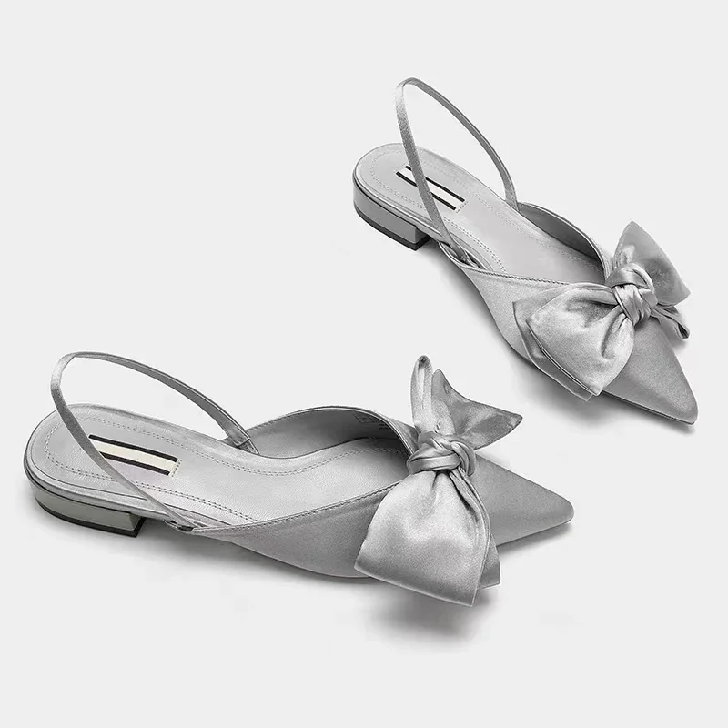 2023 Fashion Shoes Female One Pedal Women\'s Pumps Summer Pointed Toe Bow Tie Sexy Dress Party Shoes Ladies Shallow Chunky Heels