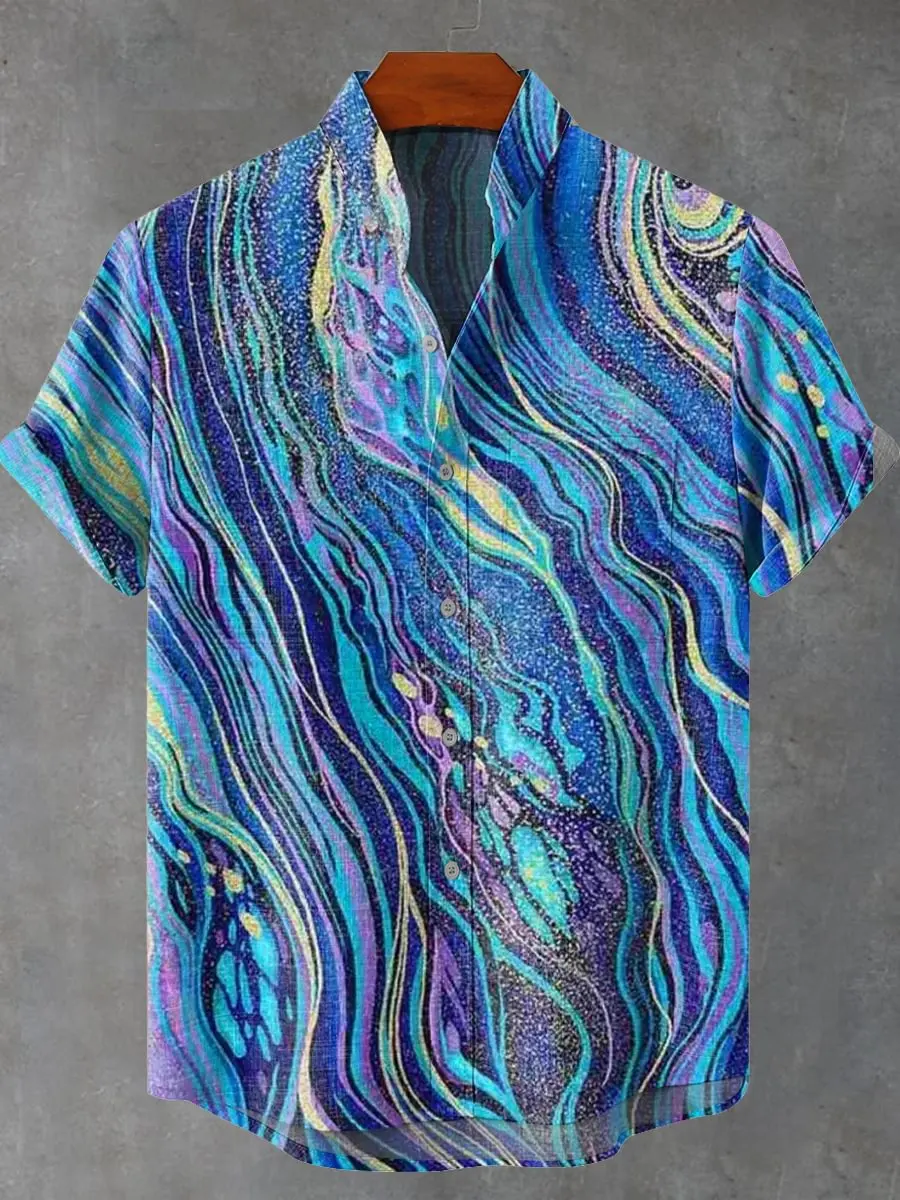 

Button men's short sleeved shirt with dreamy digital print pattern, casual and versatile summer short sleeved shirt top