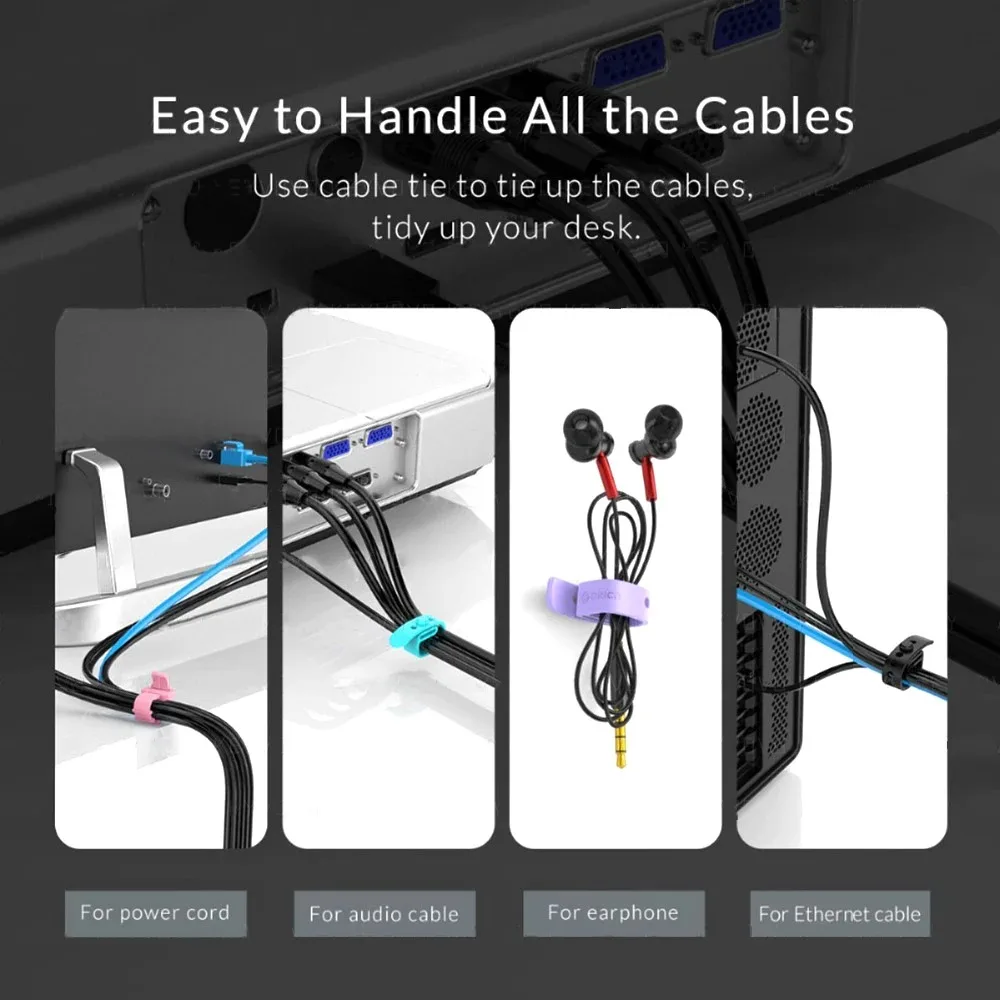 20PCS Cable Ties Cord Organizer Management Silicone Wire Holder Straps Zip Clips Reusable Tie Wraps Keeperwinder Rubber