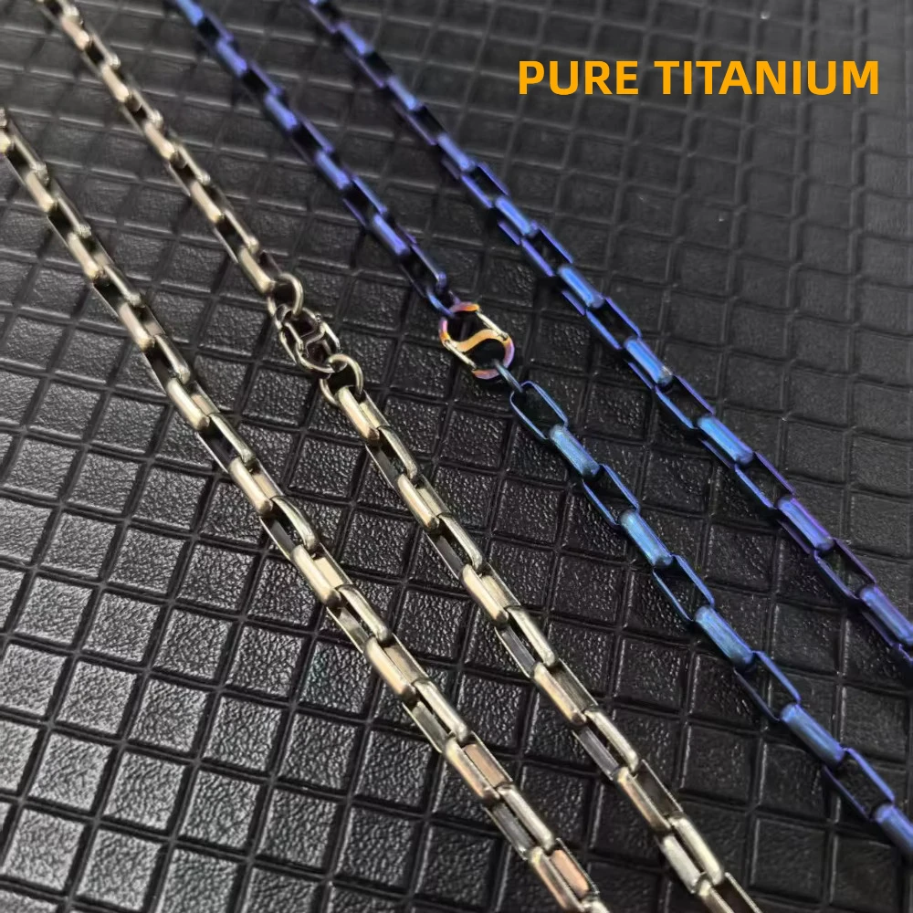 Fashion Pure Titanium Long Square Link Necklace for Men 4.2mm Width Anti-Allergic Chain Grid Bracelet Necklace Accessories Gifts