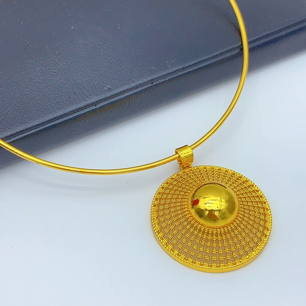 Luxuriöses afrikanisches 24k vergoldetes Halsketten- und Ohrring-Set für Frauen, indischer Dubai-Brautschmuck, Hochzeitsgeschenk, Großhandel – Detail 2