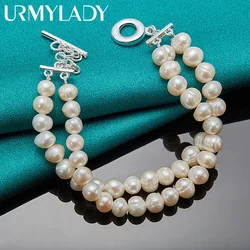 URMYLADY-Cadena de perlas naturales de agua dulce para mujer, de 20cm pulsera de plata de ley 925, joyería de compromiso de boda