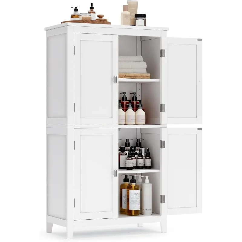 

Bathroom Floor Storage Cabinet, Bathroom Storage Unit, Freestanding Cabinet with 4 Doors, Adjustable Shelves, 11.8 x 23.6 x 43.3