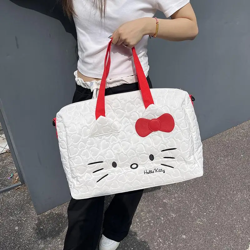 Hellokittys Travel Bag Sanrios Girl Cartoon Cute Shoulder Bag Large Capacity Anime Figure Portable Fitness Crossbody Travel Bag