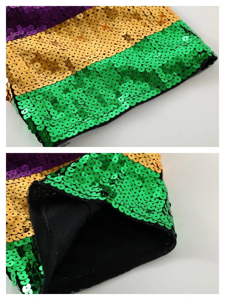 Robe à paillettes Mardi Gras rayée pour femmes, bloc de couleurs, manches courtes, ample, t-shirt à paillettes scintillantes, Costume de Festival de carnaval