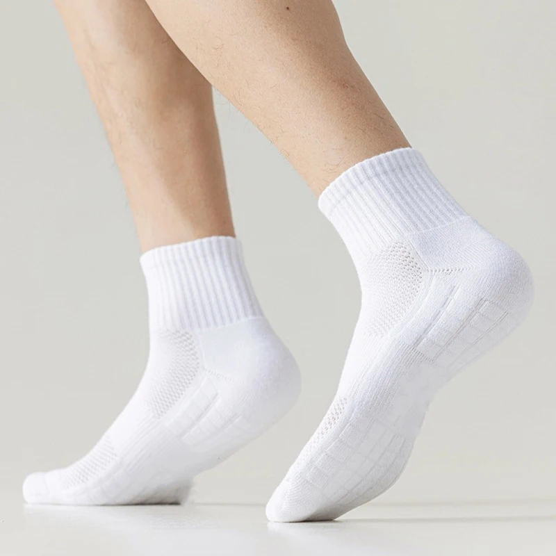 Man Black White Middle Tube Socks Male Mesh Breathable Solid Color Casual Socks for Men