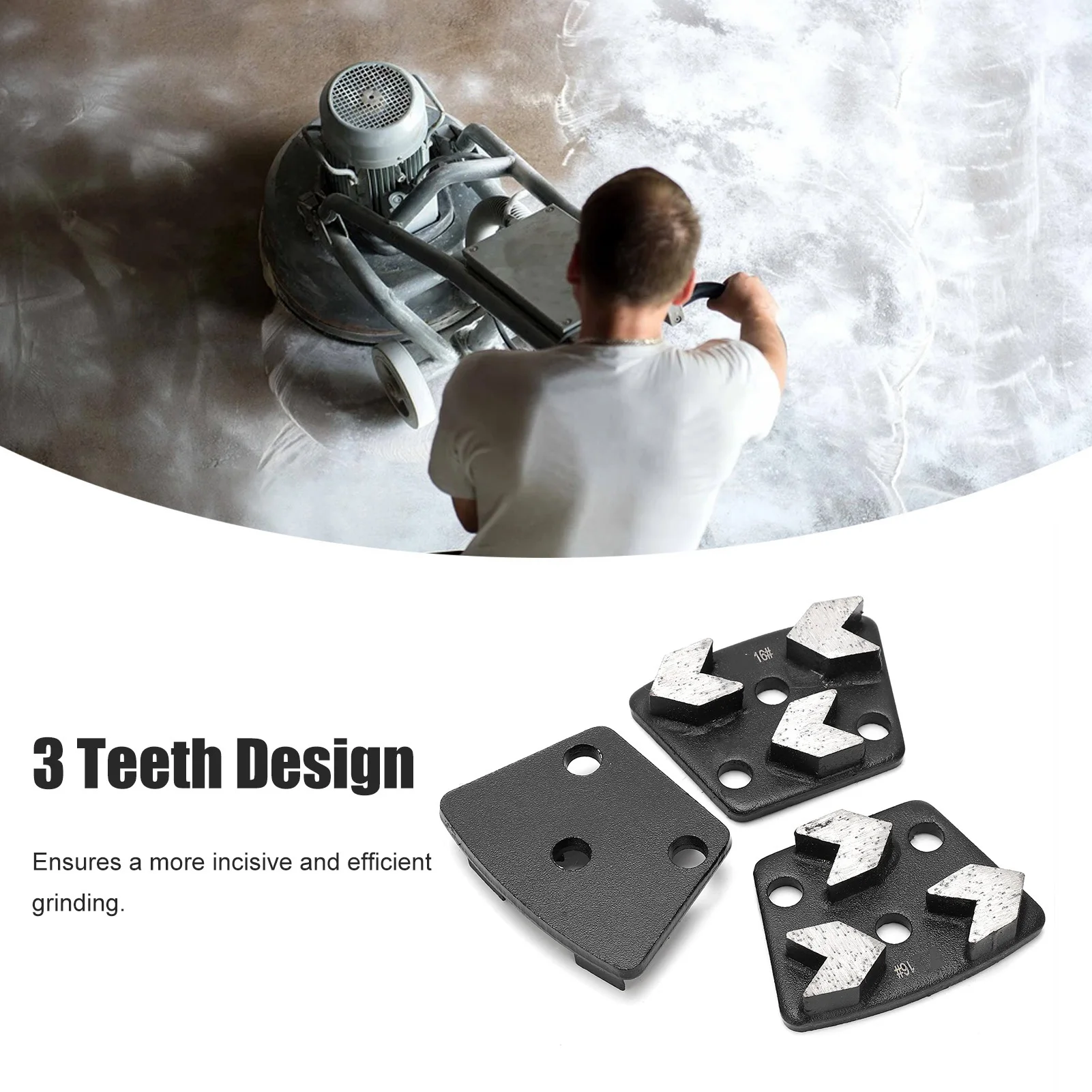 3Pcs Trapezoid Diamond Grinder Concrete Grinding Shoes Cutting Tool Disk Set 16# Black