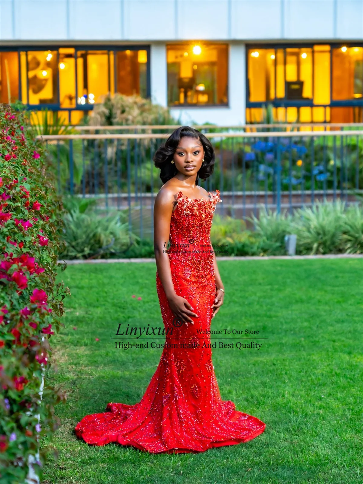 Luxe strass kristallen zeemeermin galajurk glitter pailletten Afrikaanse Robe De Soiree op maat gemaakte mouwloze avondjurk