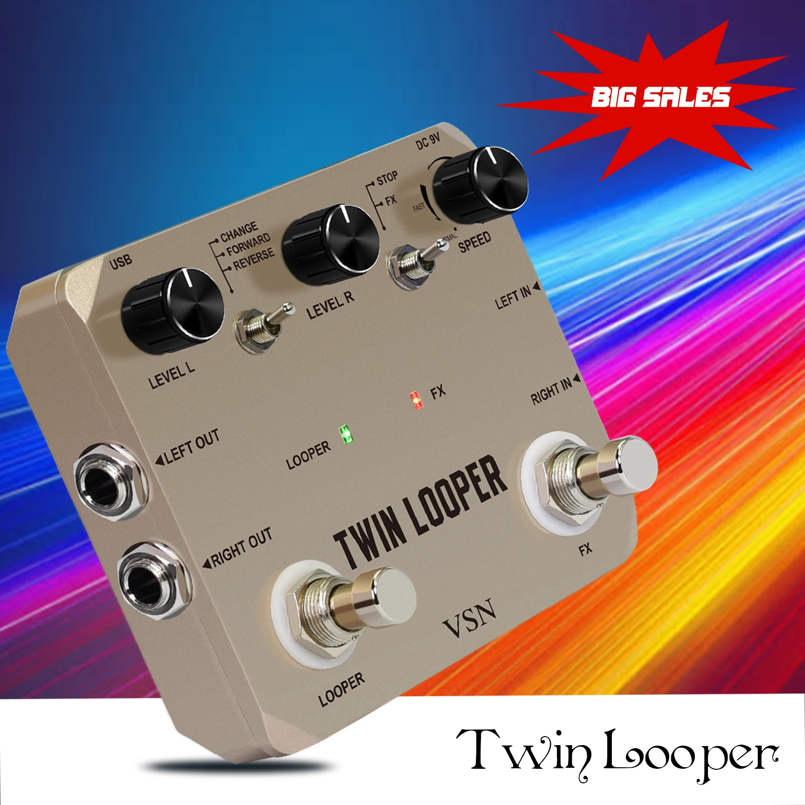 VSN Looper Pedal, Stereo Guitar Loop Pedals  Loop Station Multi-function 11 Types of Play with 10 Minutes Loop Time True Bypass