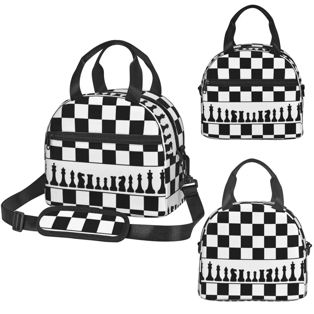 Chess Board Black And White Grid Checkered Insulated Lunch Bag for Women Office Cooler Thermal Box Tote Portable Lunch Boxes