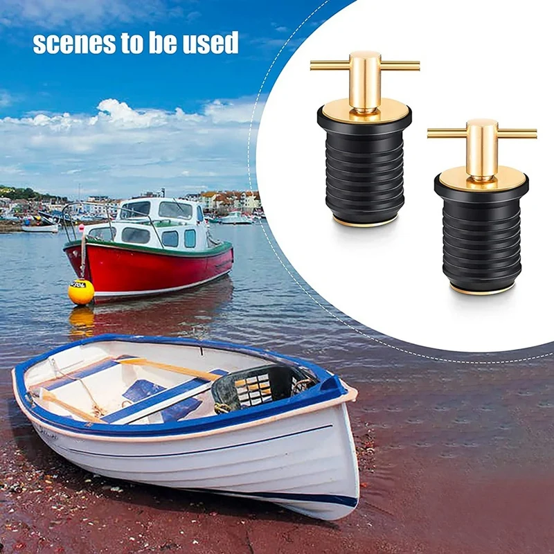 2 Pcs T-Handle Drain Plug Twist-Turn Marine Boat Drain Plugs Rubber Plugs With Brass Handle Boat Marine Accessories