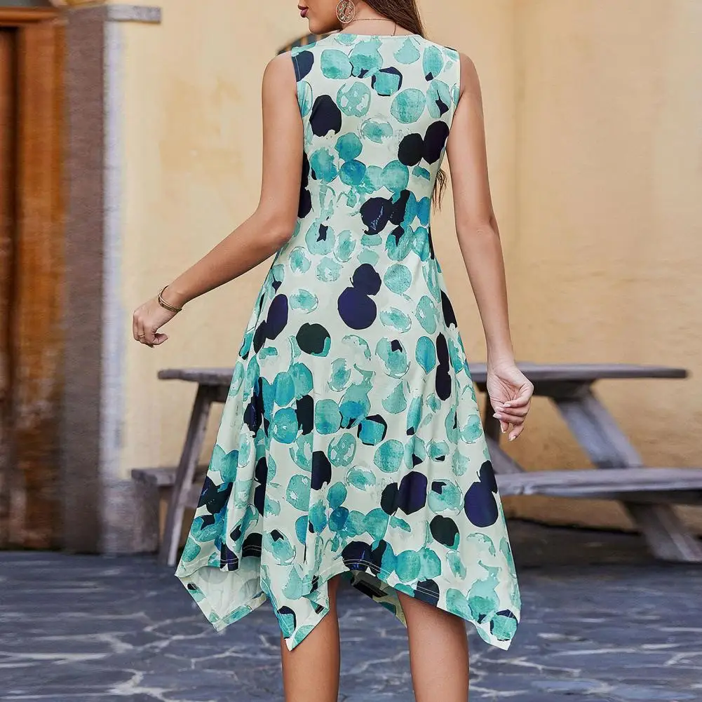 

Summer Sundress Bohemian Style Sleeveless Midi Dress Casual Beach Sundress with Irregular Hem Women's A-line Tank for Summer
