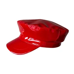 Fashion Women Men Military Cap Spring Autumn Faux Leather Sailor Cap Black Ladies Top Captain Cap Travel Cadet Octagonal Hat 16