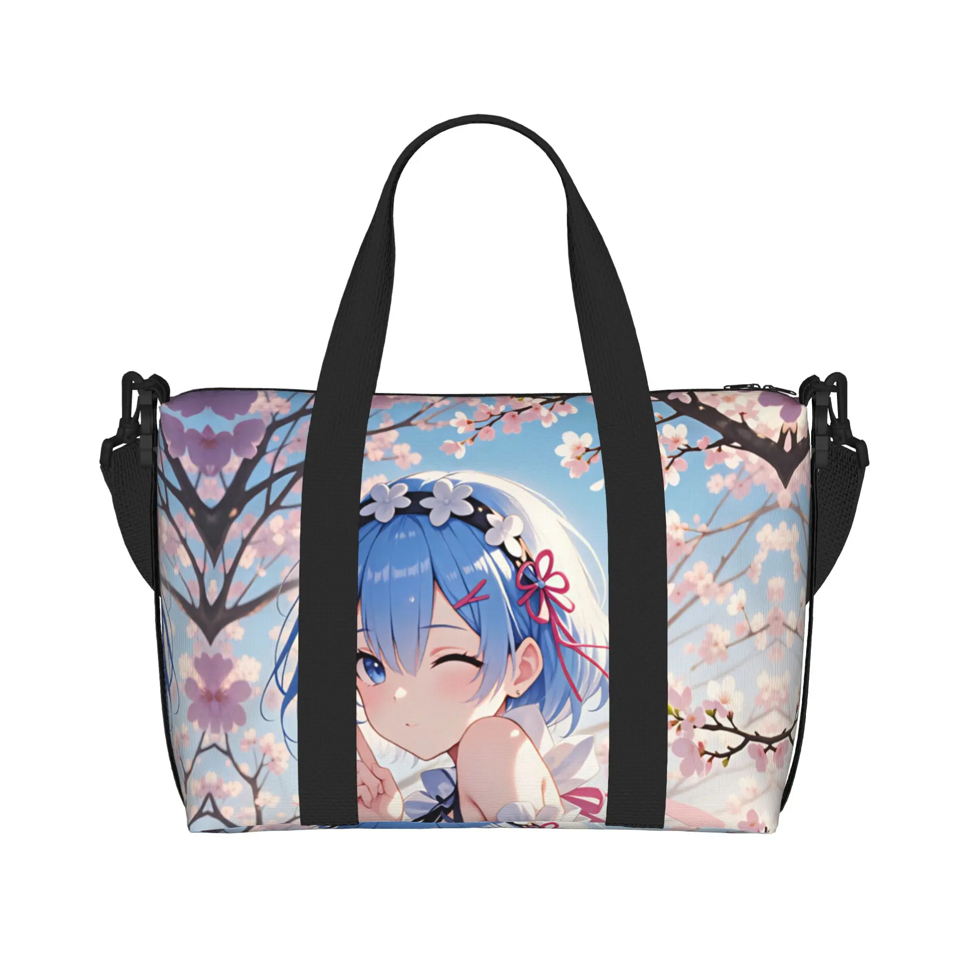 Custom Anime Rem Emilia R-Re:ZERO Tote Bag Women Big Capacity Starting Life in Anothers Worlds Beach Gym Travel Bags