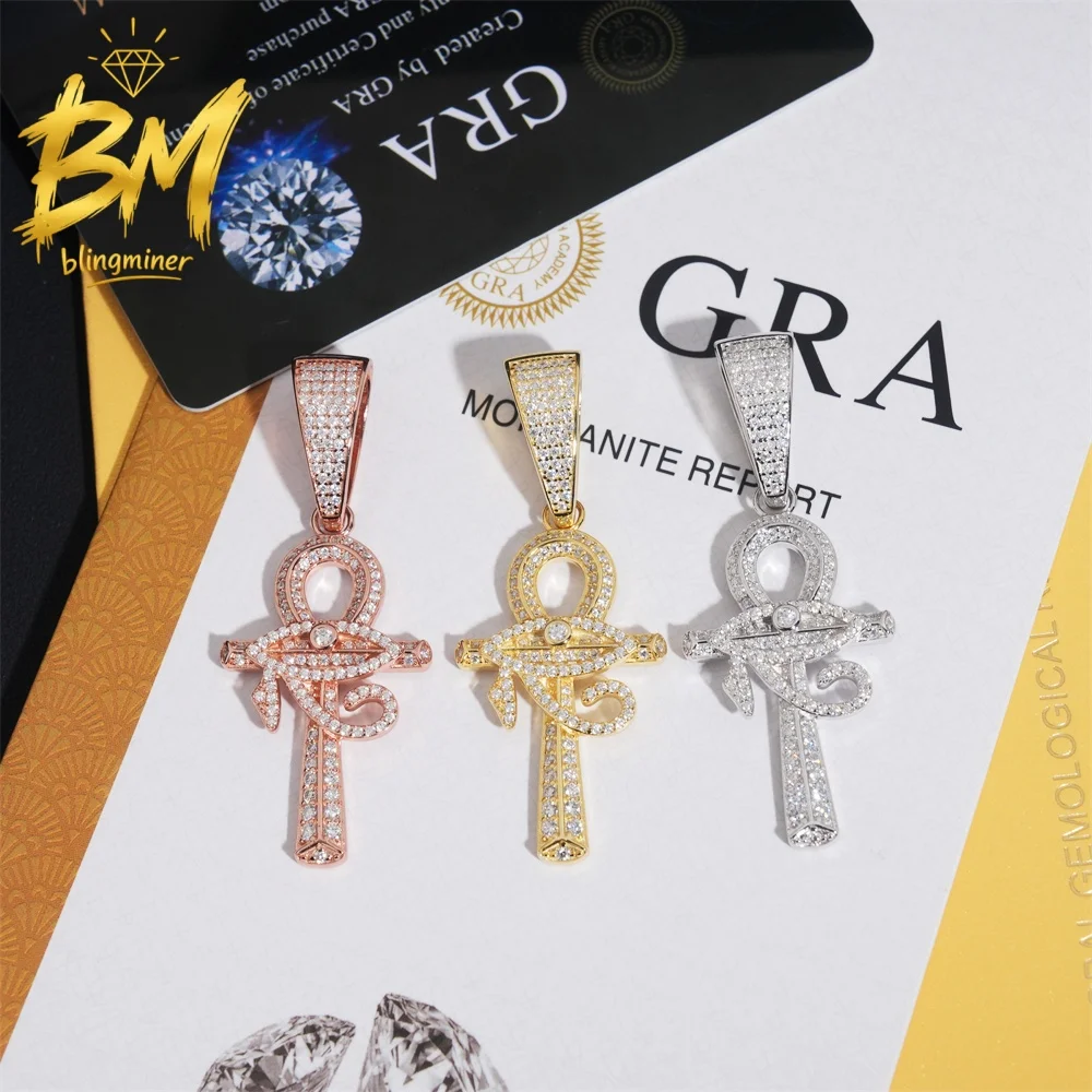 Blingminer S925 Silver Fine Cross VVS Moissanite Pendant For Men Women  Pendants Jewelry Pass Diamonds Tester GRA Free Shipping