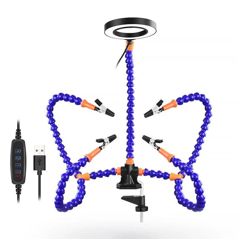 Suporte de solda pcb ajudando as mãos lâmpada led 3x lupa para soldagem eletrônica terceira mão fresnel lente