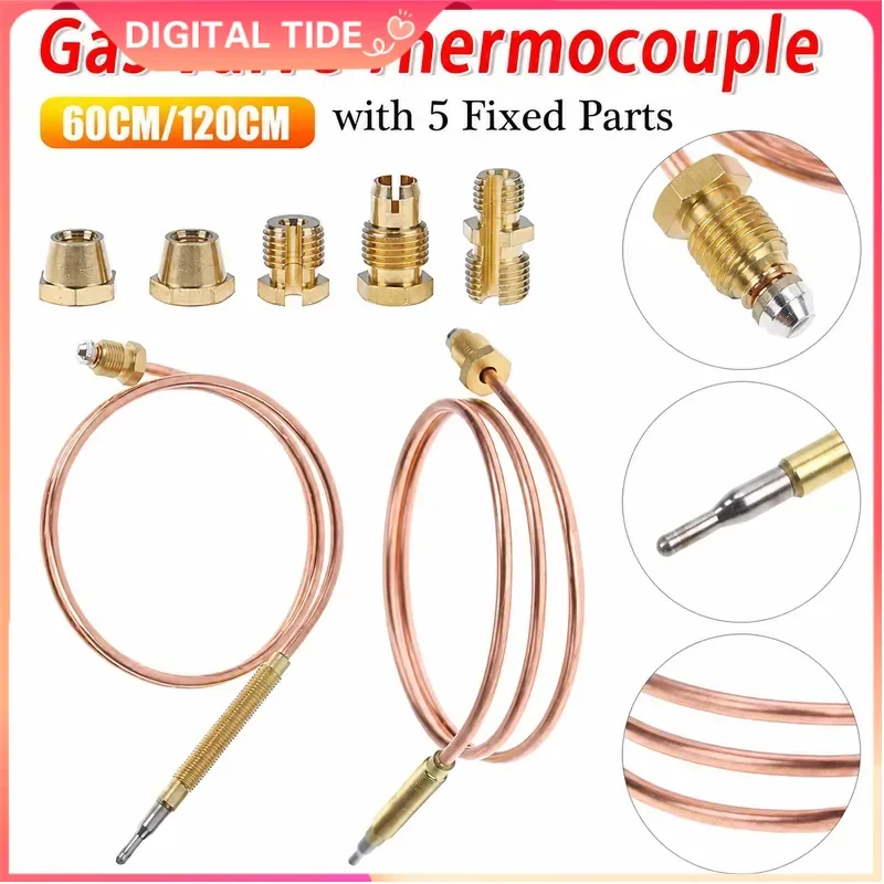 Universal Gas Thermocouple Valve 60cm 120cm Fireplace Hot Water Boiler Tea Urn Replacement with 5 Fixed Parts 1 or 2 PCS