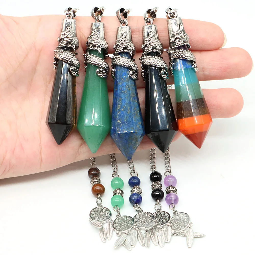 Natural Crystal Pendulum for Dowsing Divination Reiki Gemstone Point Pendulums with Dream Catcher Merkaba Star Spiritual Pendulo