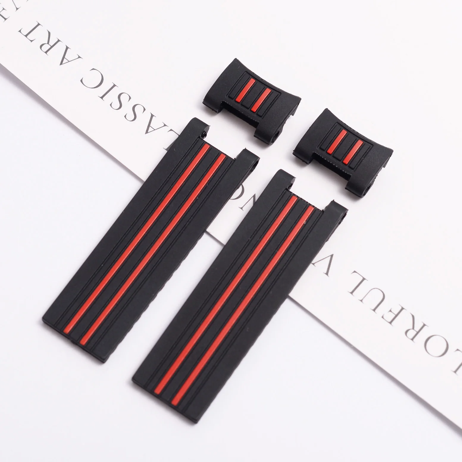 Black Blue With Red Stripes Silicone Rubber Watchband Watch Strap For Ulysse Nardin DIVER MARINE Strap Bracelet 22mm view 4
