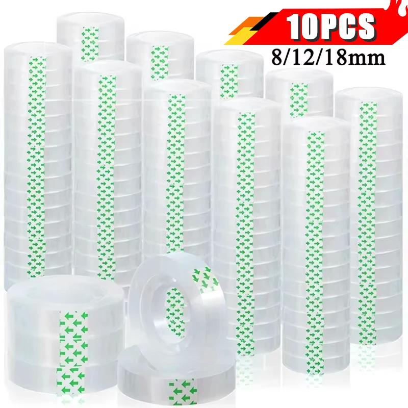 1-10 Rolls Transparent Tape Refills Clear Tape Refills for Dispenser Invisible Tapes for Office Home School Supplies 18/12/8mm