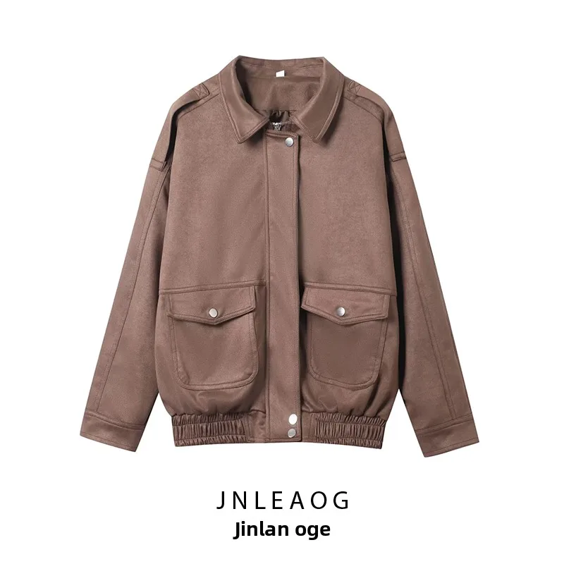 

JNLEAOG модная свободная бархатная куртка женская осенняя новая верхняя одежда из полиэфирной ткани длинное пальто на молнии све