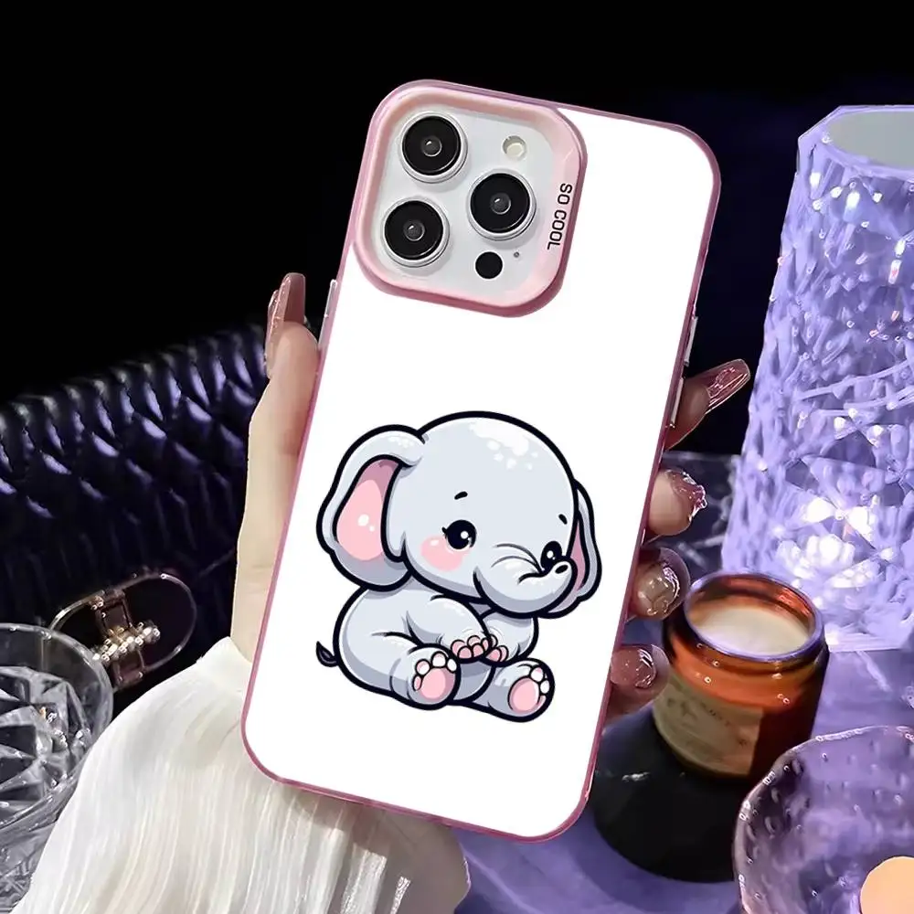 Etui na telefon Cute Cartoon Elephant do iPhone'a 16,15,14,13,12,11,Mini,Pro,MAX Różowe matowe etui odporne na wstrząsy