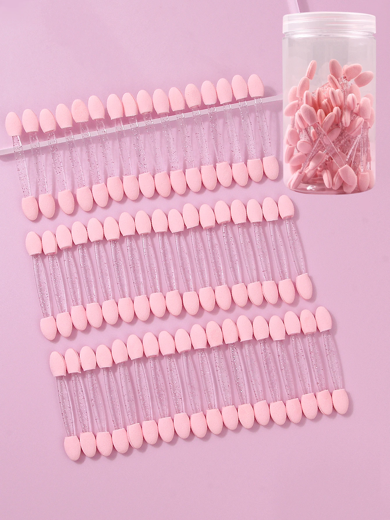 50 Stück Einweg-Lidschattenpinsel, doppelseitiger Schwamm-Nylon-Set, Lidschattenpinsel für Kosmetikapplikatoren, Make-up-Werkzeuge – Detail 1