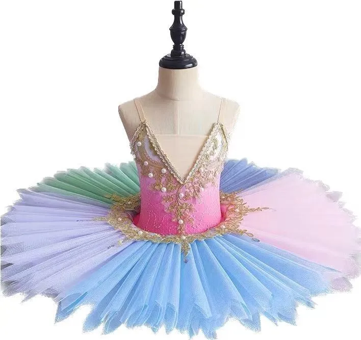 

Girls Ballet Tutu Dress Professional Swan Lake Performance Skirts Adult Women Rainbow Color Tutu Leotard Ballet Dance Costumes