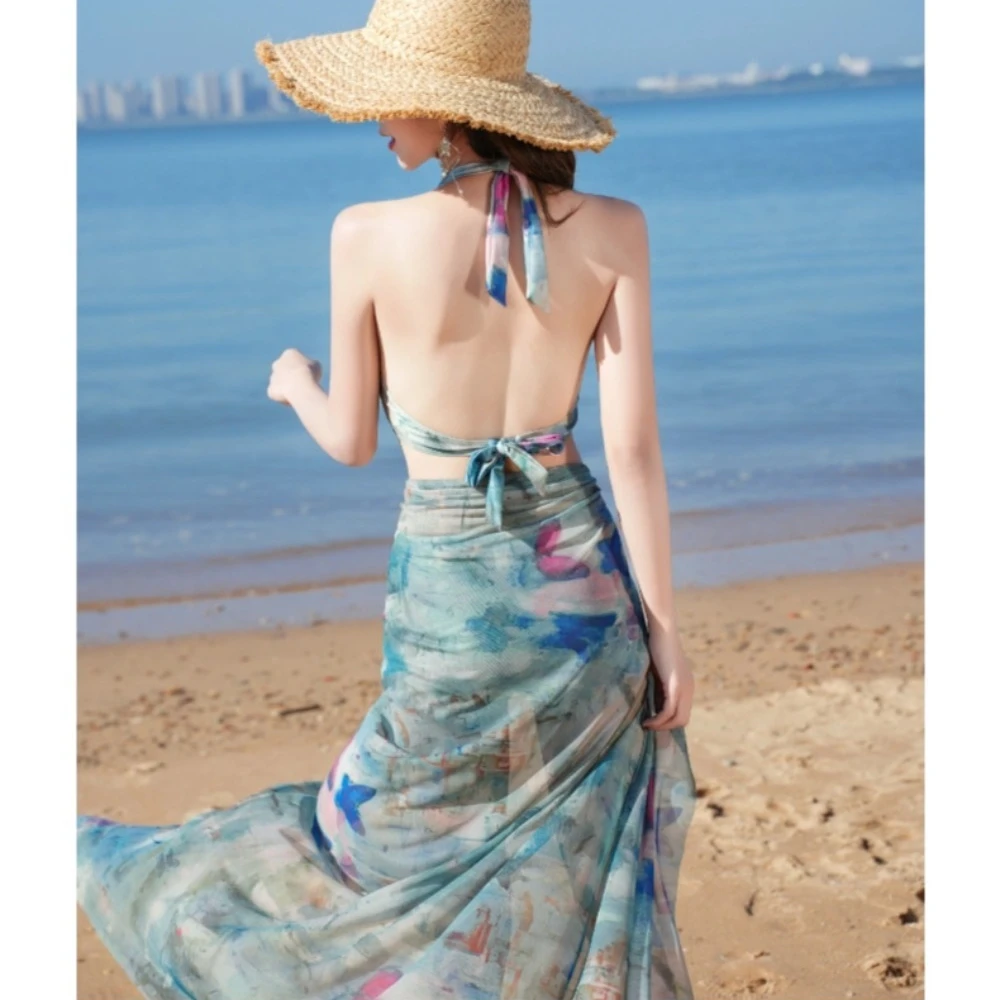 บิกินี่ผู้หญิงหวานเจ้าหญิงสไตล์ Elegant Beach Hot Spring ว่ายน้ําชุดสามชิ้นชุดว่ายน้ําชายหาด