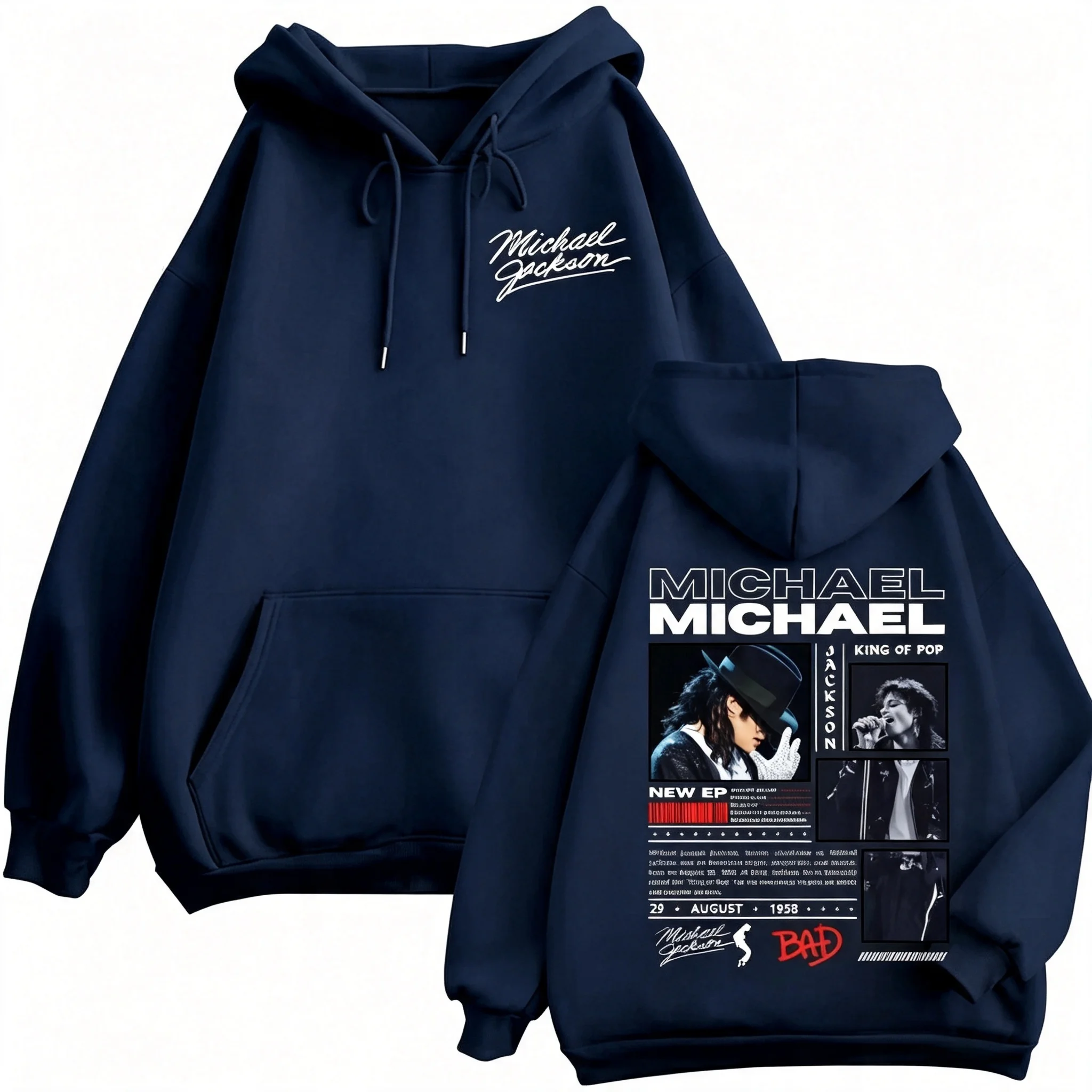 Sänger Michael Jackson Klassische Zipper-Hoodies Rock-Mode Vintage Zip-Up Pullover für Männer und Frauen Lässige Langarm-Sweatshirts – Detail 10