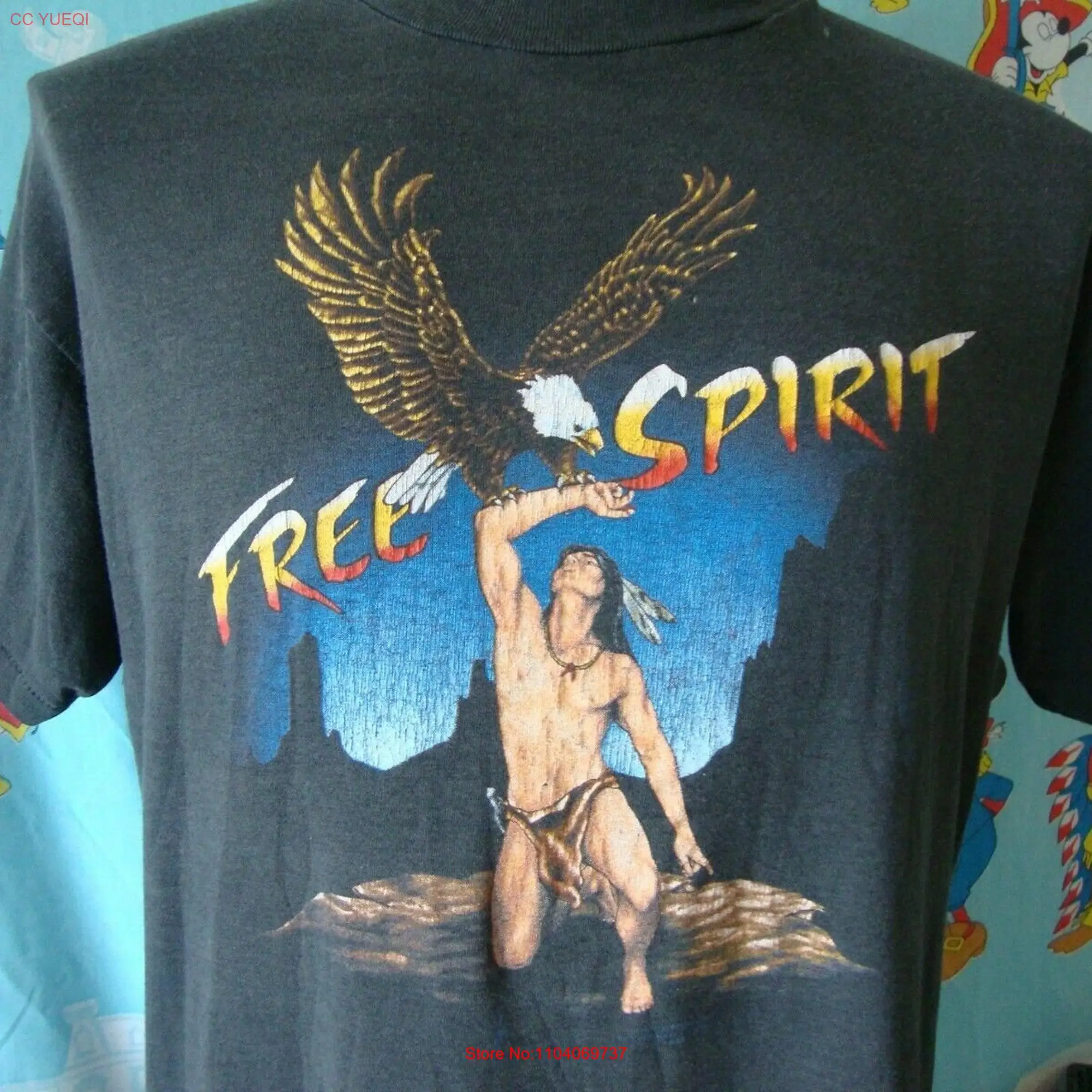 Vintage 80's 3D Emblem Free Spirit paper thin T Shirt L long or short sleeves