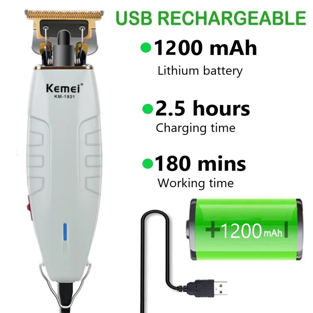 Kemei 1931-男性用電動バリカン,充電式および充電式バリカン,ブレード付き,ゼロ