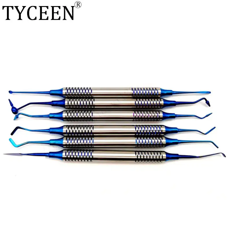 6pcs Dental Composite Resin Filling Spatula Titanium plated Head Resin Filler Set thick handle Restoration set Dental Instrument