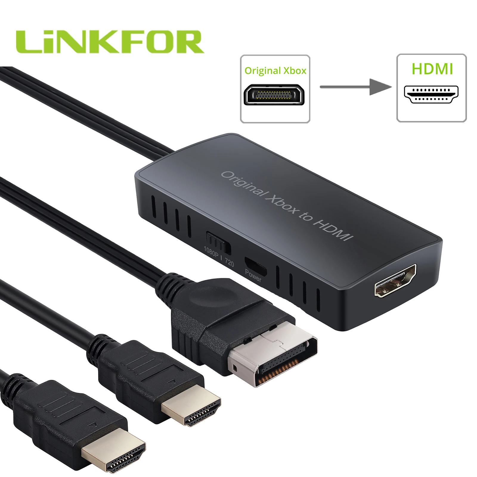 

LiNKFOR оригинальный адаптер преобразователя Xbox в HDMI с HD-кабелем 1 м, оригинальный адаптер Xbox в HDMI с поддержкой 1080P/720P NTSC 3,58/4,43