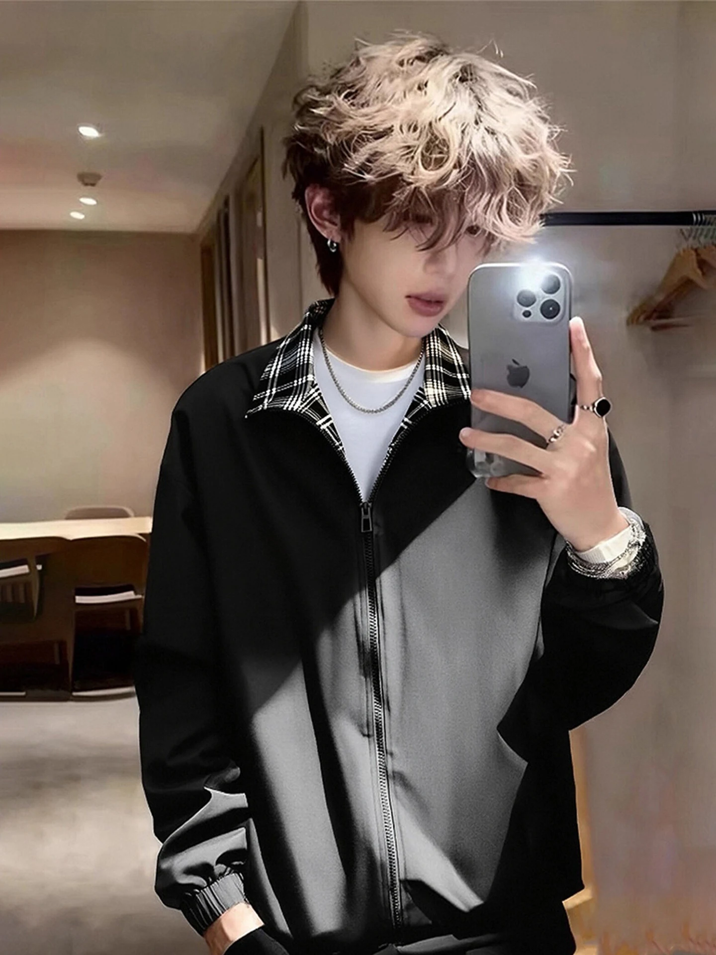 

Bla Plaid Collar Flight Jaet Men's Spring 2026 ort Baseball Sle High-End Feeling Cool Outerwear Loose Fit American Sle