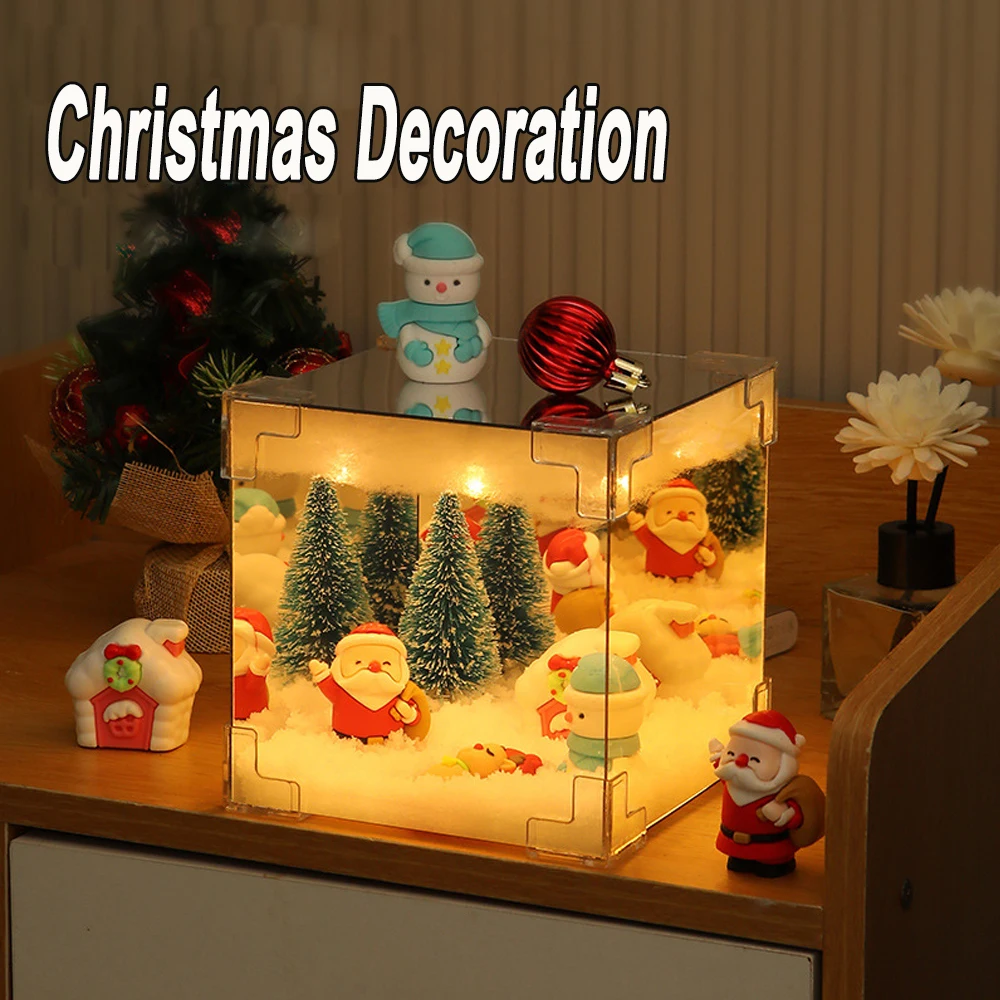 Christmas DIY Santa Claus Mirror Cube Lamp USB Table Lamp Handmade Craft Material Package LED Night Light Christmas Decoration