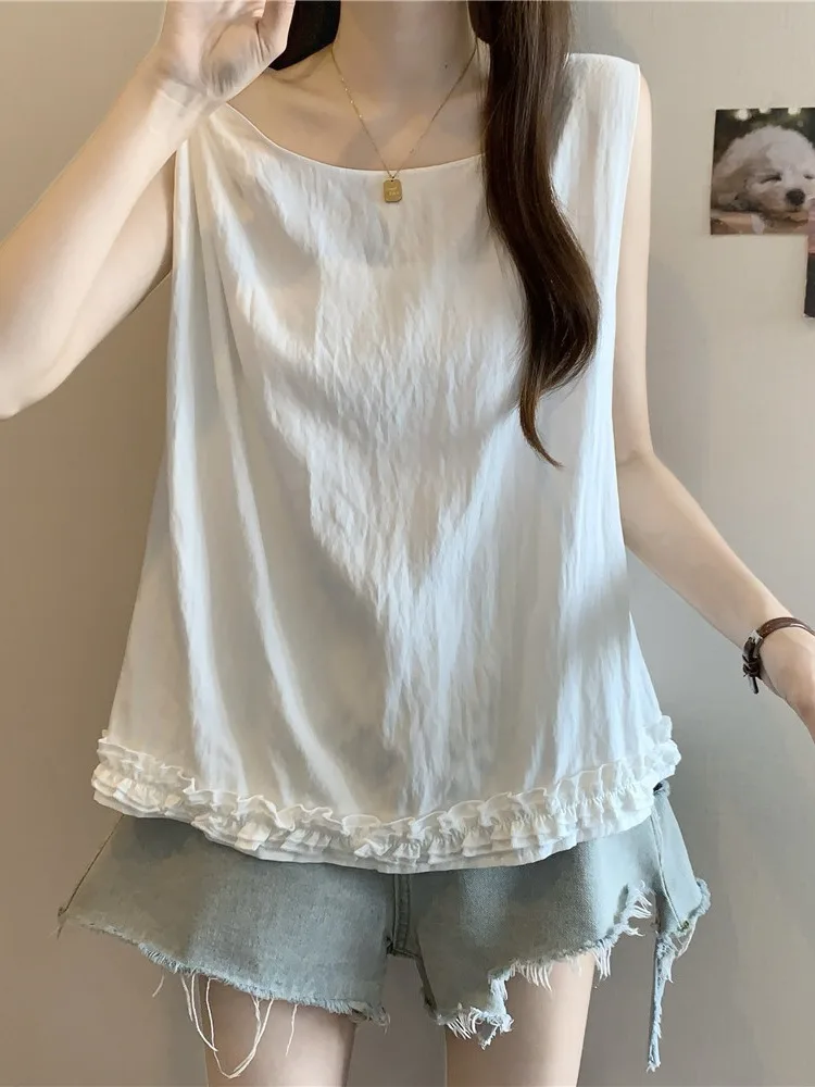 엘리 우든 헴터 베스트 여성 여름 플러스 사이즈 유니크 슬림핏 탑 출퇴근용 스트레이트 컷