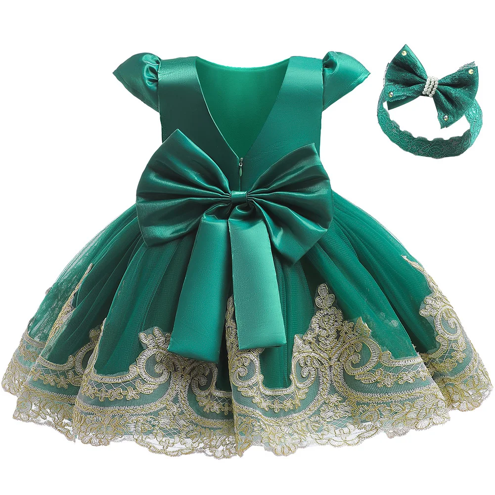 LZH Newborn Clothes Baby Girls Dress Infant Christening Gowns Wedding Dress for Baby 1st Birthday Party Green Christmas Dress