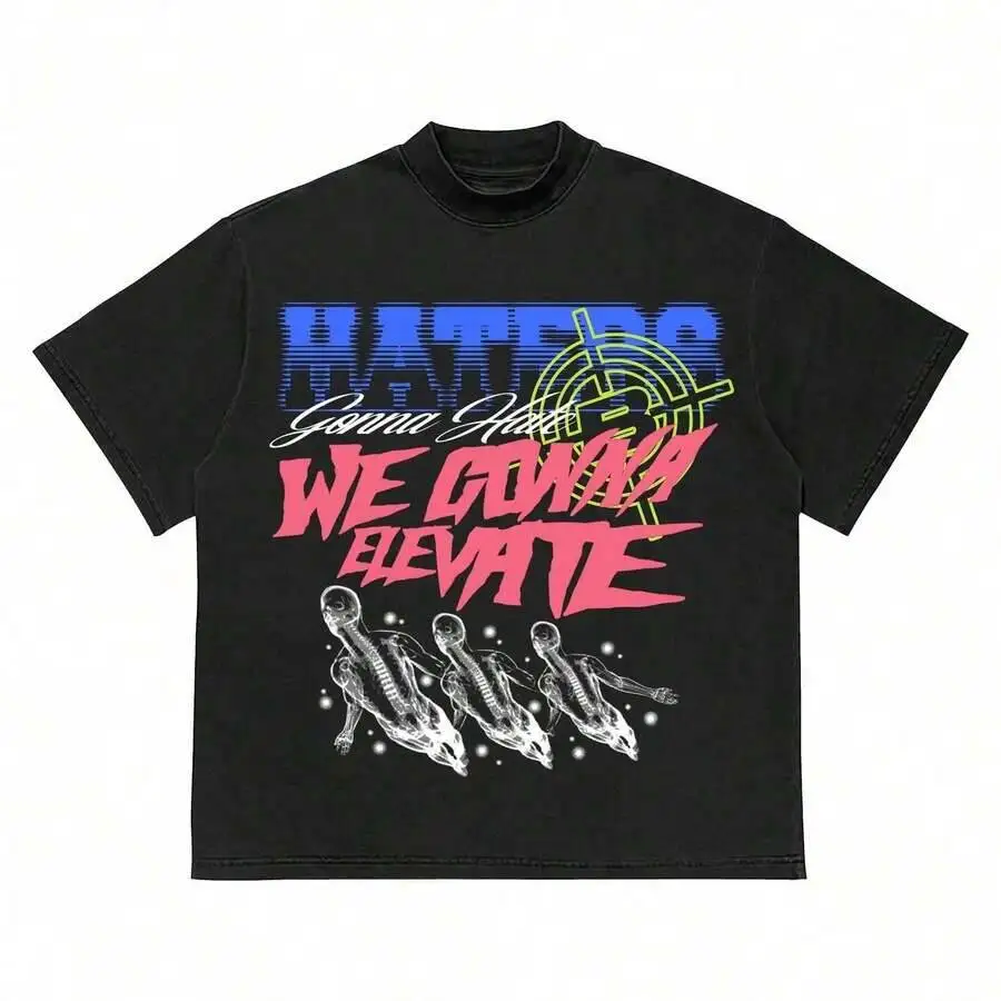 "HATERS GONNA HATE" Graphic Tee Cotton, Short Sleeve, Crew Neck, Summer Wear, Bold Text & X-Ray Skeleton Print, Edgy 100% Cotton