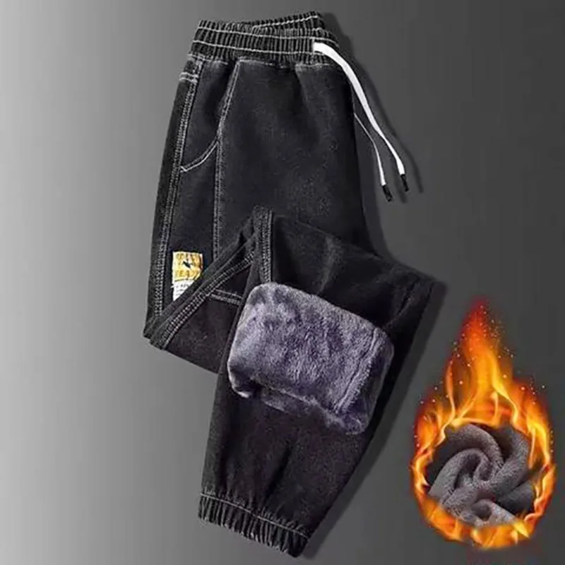 Antumn e inverno caldo pile Jeans uomo Harem uomo Jeans cotone elasticizzato pantaloni di velluto spesso uomo blu nero pantaloni Casual maschili