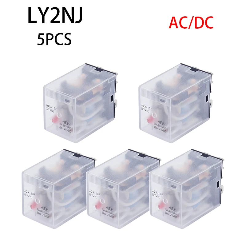 5Pcs Relay LY2NJ HH62P JQX-13F AC/DC 6V12V 24V 36V 48V 110V 220V Small relay 8PIN Coil DPDT New frosted thick shell HHC68A-2Z