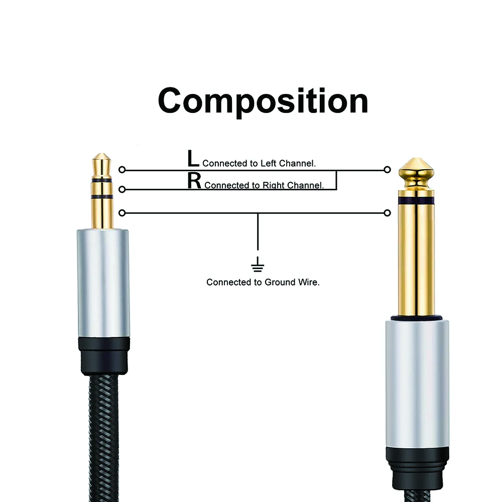 1/4 Cal TS do 1/8 Cal TRS kabel 6.5mm męski do 3.5mm Stereo interkonekt kabel Adapter Mono-Stereo Patch Cord