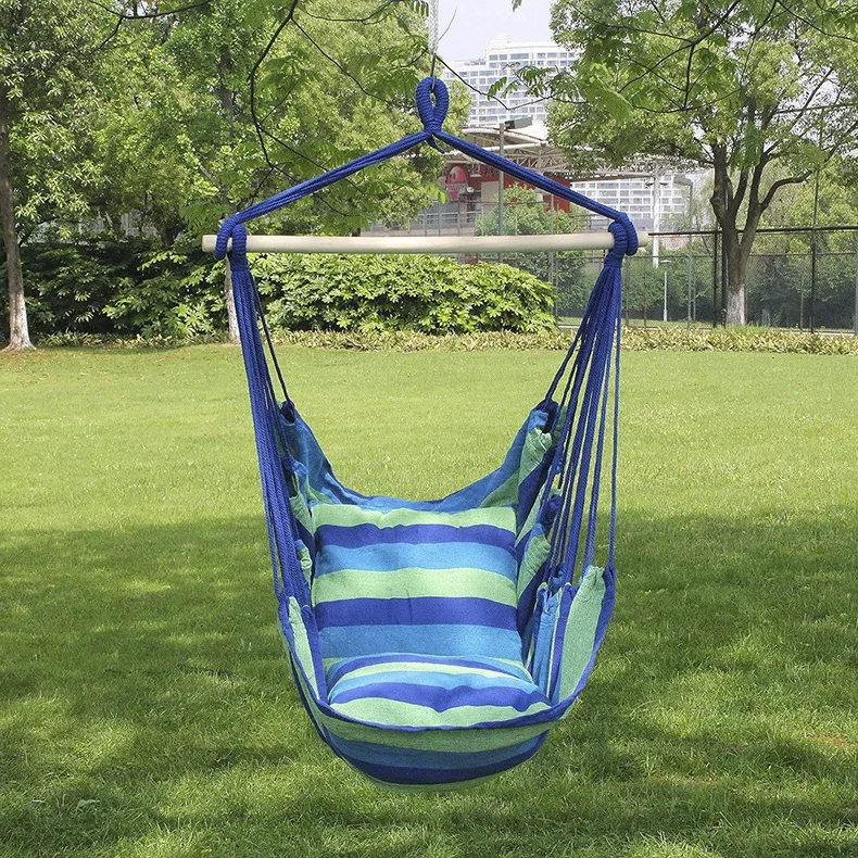 

Hot Selling Adult Casual Canvas Hammock-Blue/Green Indoor/Outdoor Hanging Basket Swing Chair with 150kg Capacitypromote sales