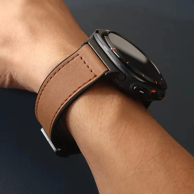 Leather Silicone Strap For Samsung Galaxy Watch Ultra 47mm Quick Fit No Gap Bracelet For Galaxy Watch 7 Ultra 47mm Magnetic Band