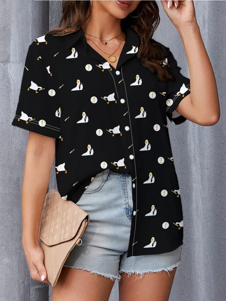 Duck 3d Digital Printing Shirt Summer Loose Casual Breathable Short Sleeve Shirt Women's Beach Vacation Fashion Lapel Shirt