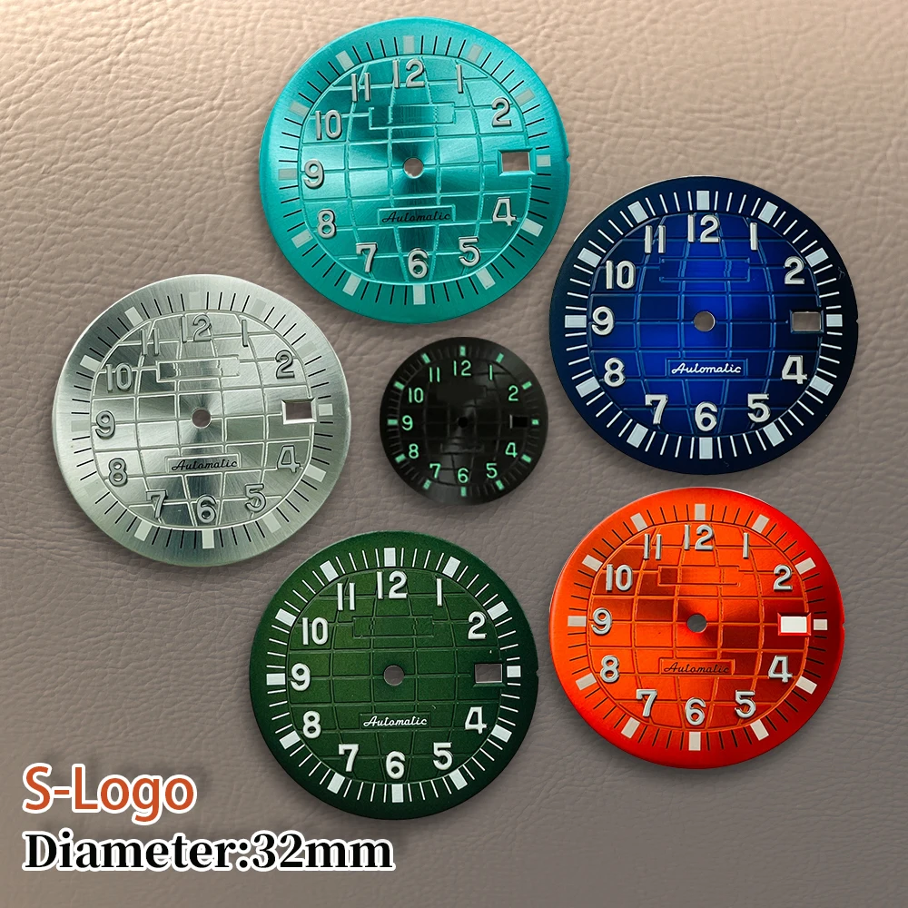 32mm S Logo grenade PP Dial Suitable for NH35/NH36 Movement Green Luminous High Quality Watch Modification Accessories Repair